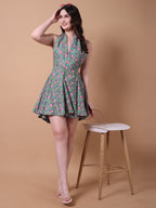 Floral Print Halter Mini Dress