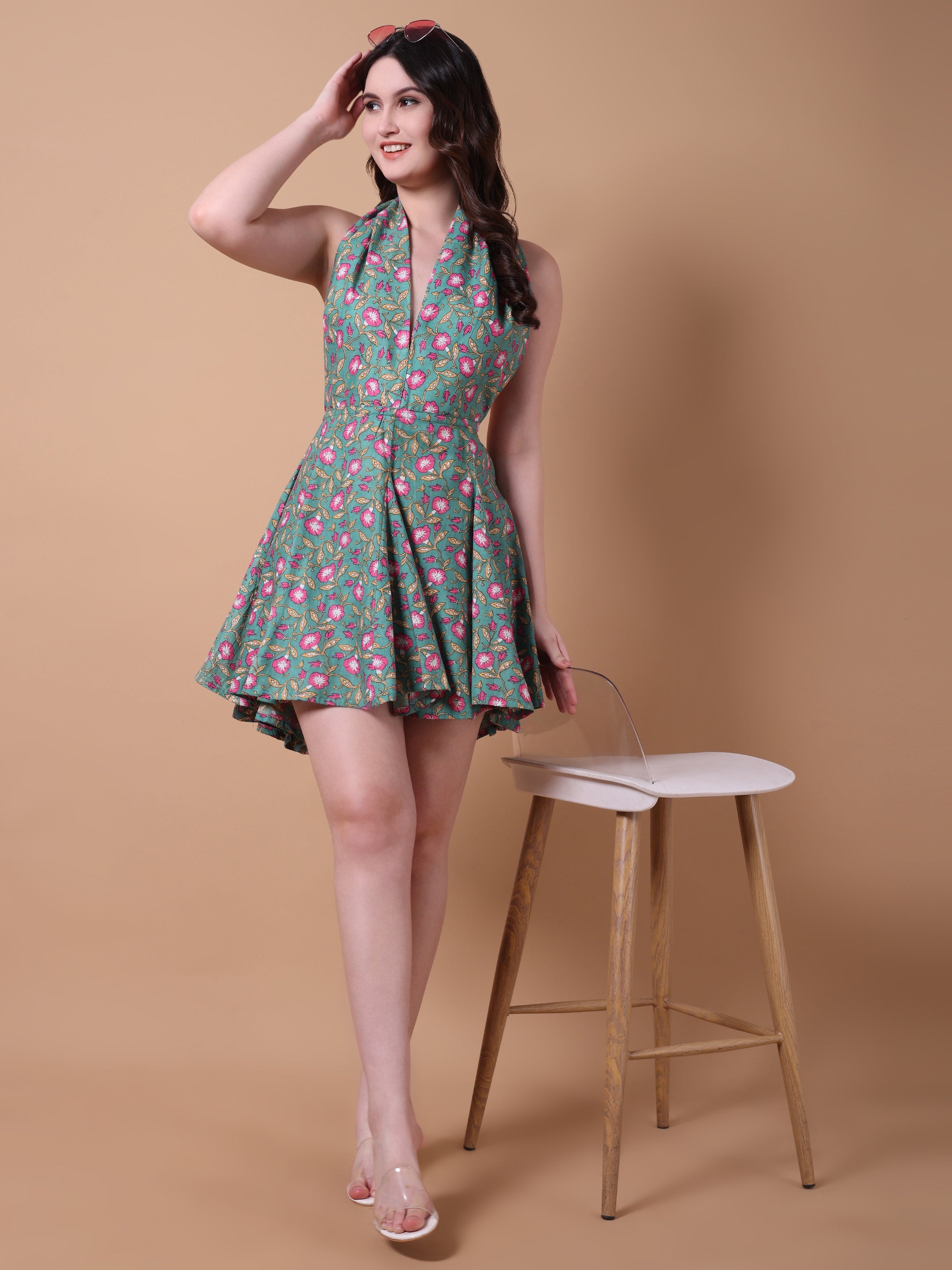 Floral Print Halter Mini Dress
