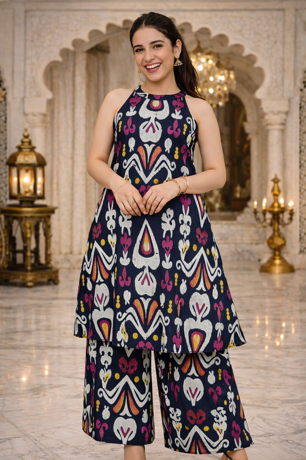 Printed Halter Kurta Pant Set