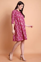 Pink Floral Printed Viscose Rayon A-Line Kurti for Women
