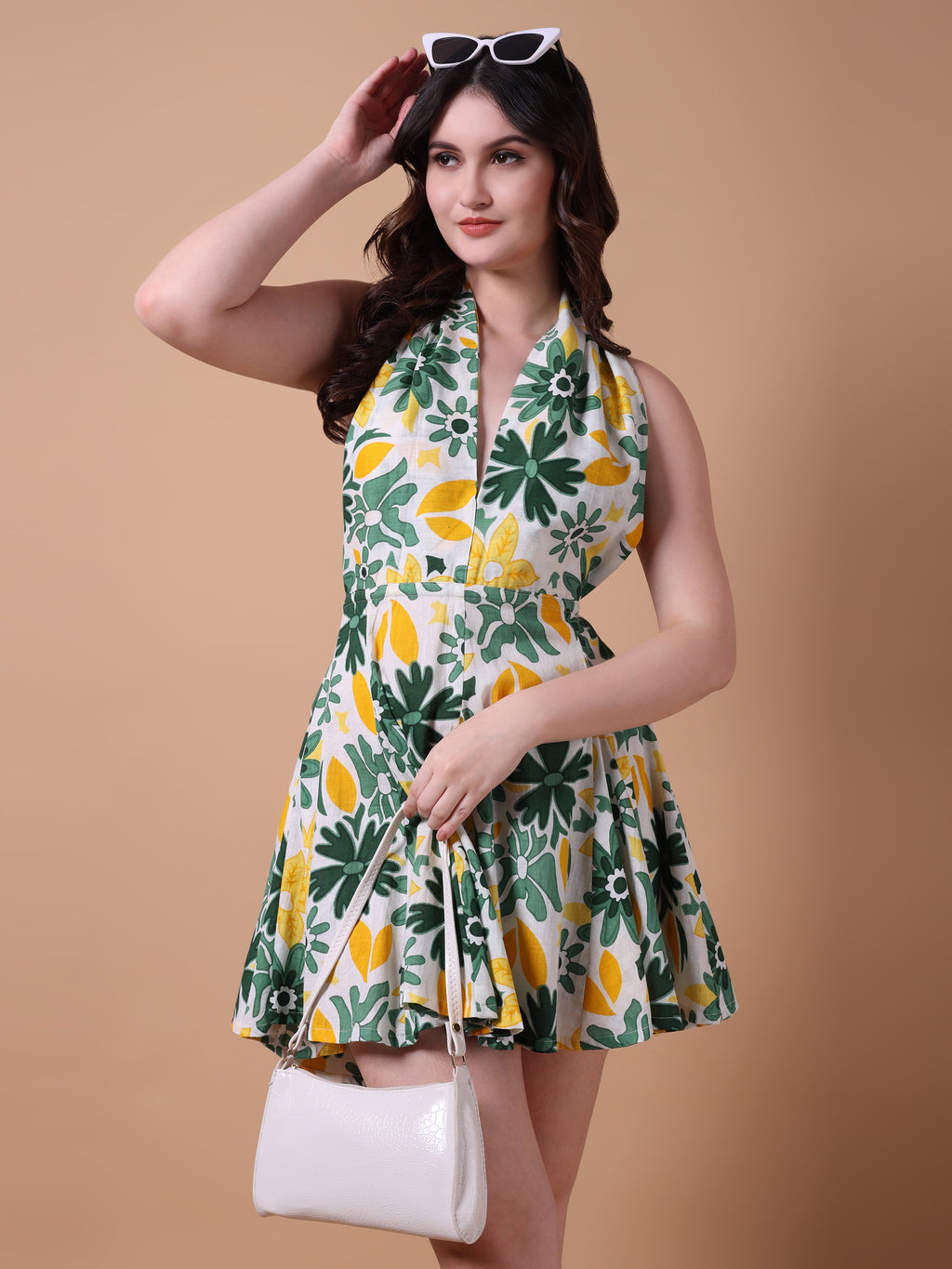 Green & Yellow Floral Mini Dress