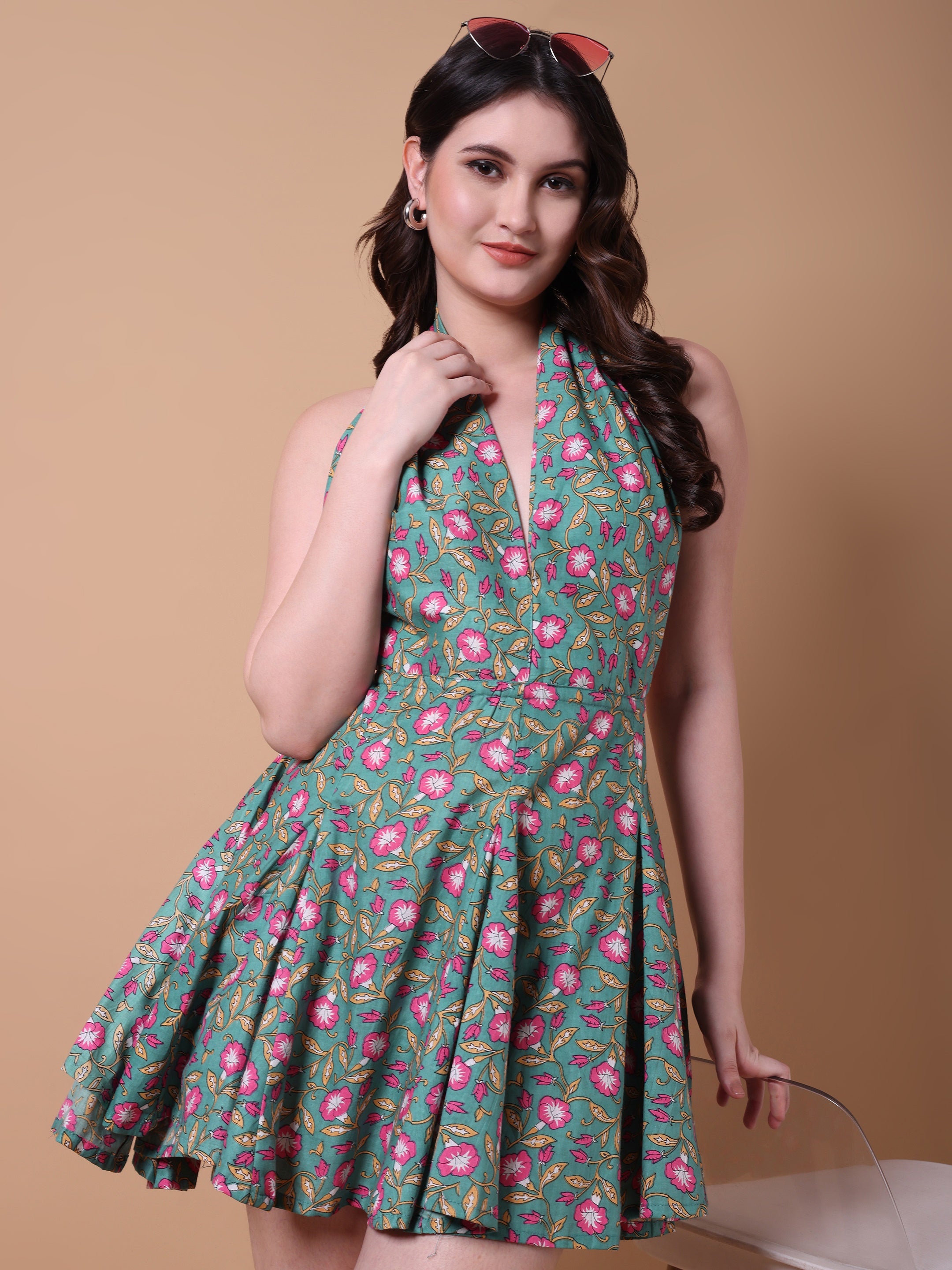 Floral Print Halter Mini Dress