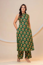 Green Floral Printed Viscose Rayon Kurta Pant Co-Ord Set