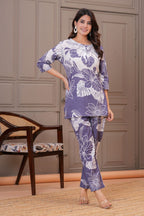 Lavender Floral Printed Viscose Rayon Co-ord Set for Women