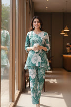 Green Floral Printed Cotton Co-ord Set for Women