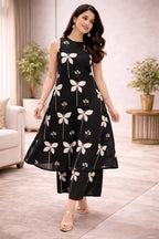 Black Printed Viscose Rayon Kurta Set for Women