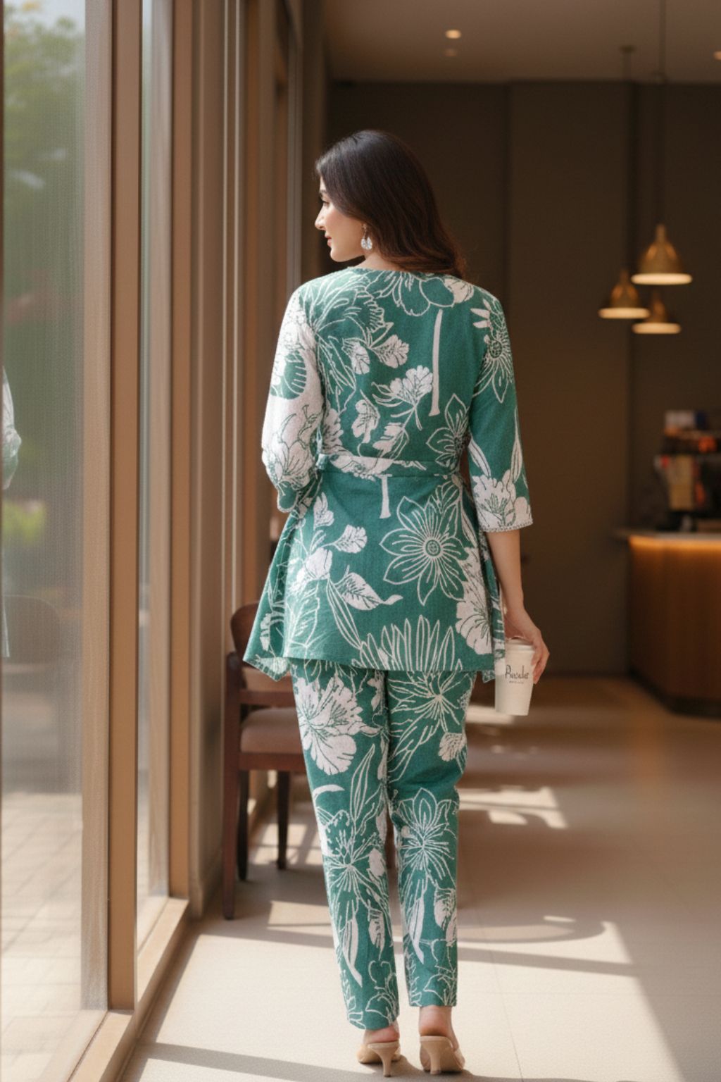 Green Floral Printed Cotton Co-ord Set for Women