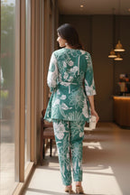 Green Floral Printed Cotton Co-ord Set for Women