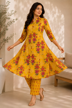 Mustard Floral Kurta Set