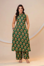 Green Floral Printed Viscose Rayon Kurta Pant Co-Ord Set