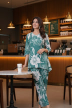 Green Floral Printed Cotton Co-ord Set for Women