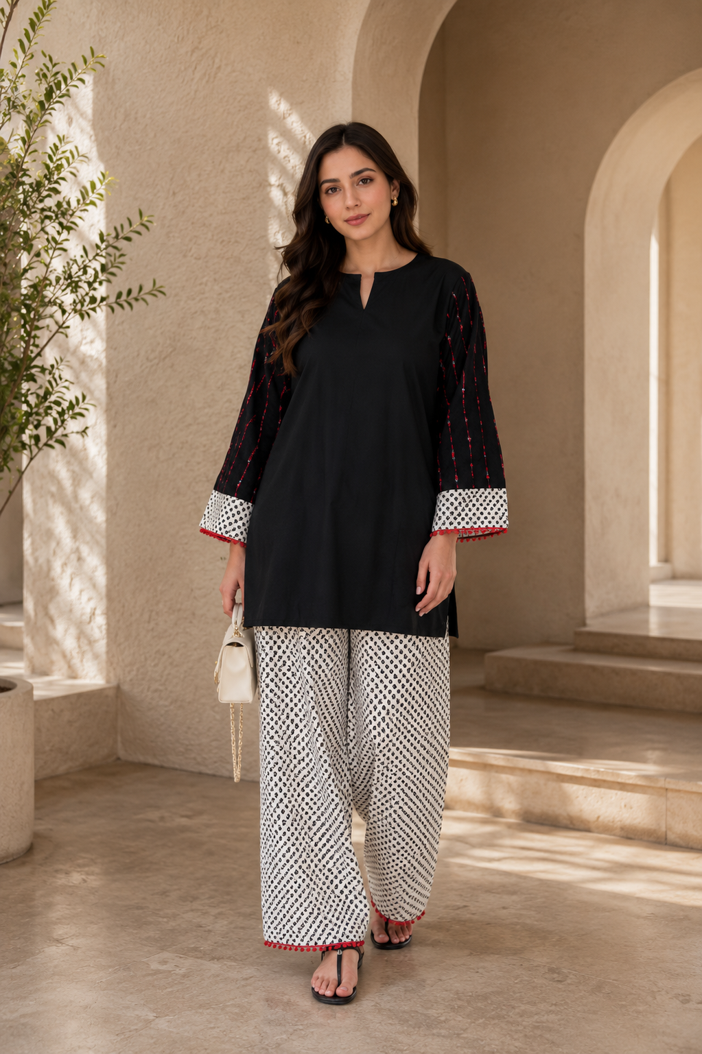 Aaradhya :- A Black Printed Kurta With Patterned Farsi Salwaar Set