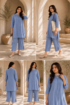 Chaaya :- A Sky Blue Embroidered Kurta & Scalloped Pant Set