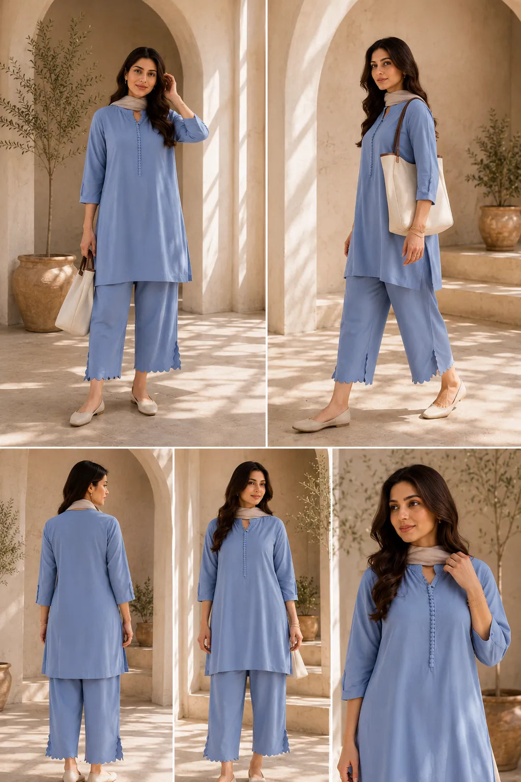 Chaaya :- A Sky Blue Embroidered Kurta & Scalloped Pant Set