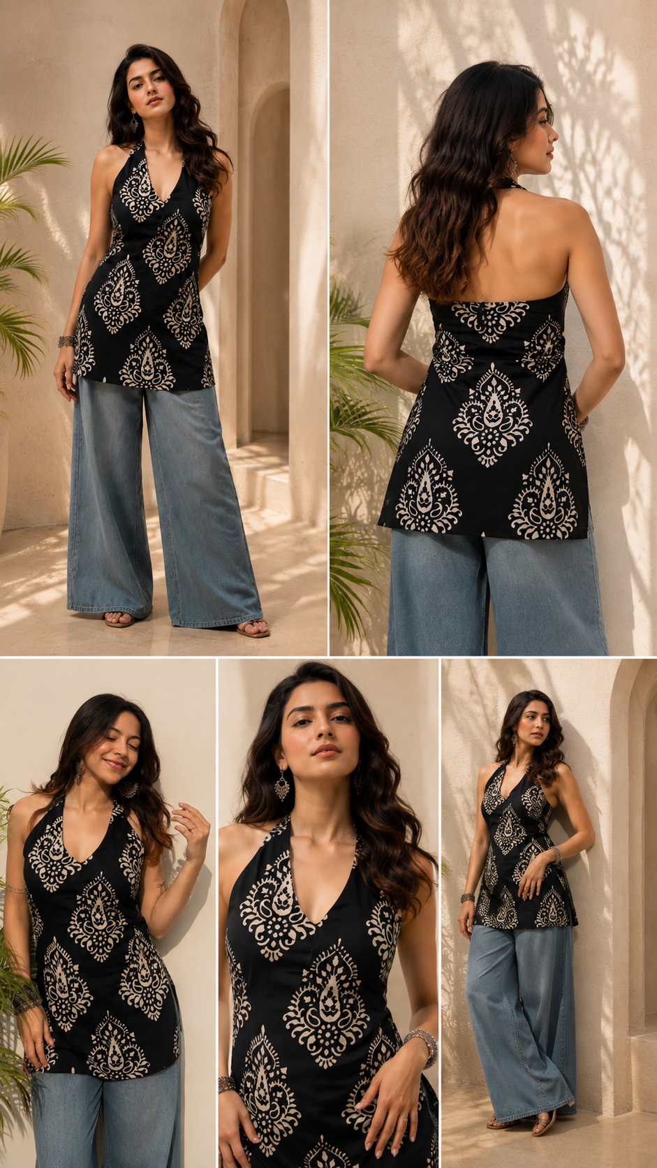 Manushree :- A Black Traditional Printed Halter Neck Kurti