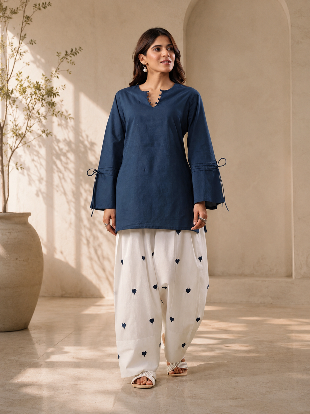Sitara :- A Navy Blue Heart Print Kurta Farsi Salwar Set