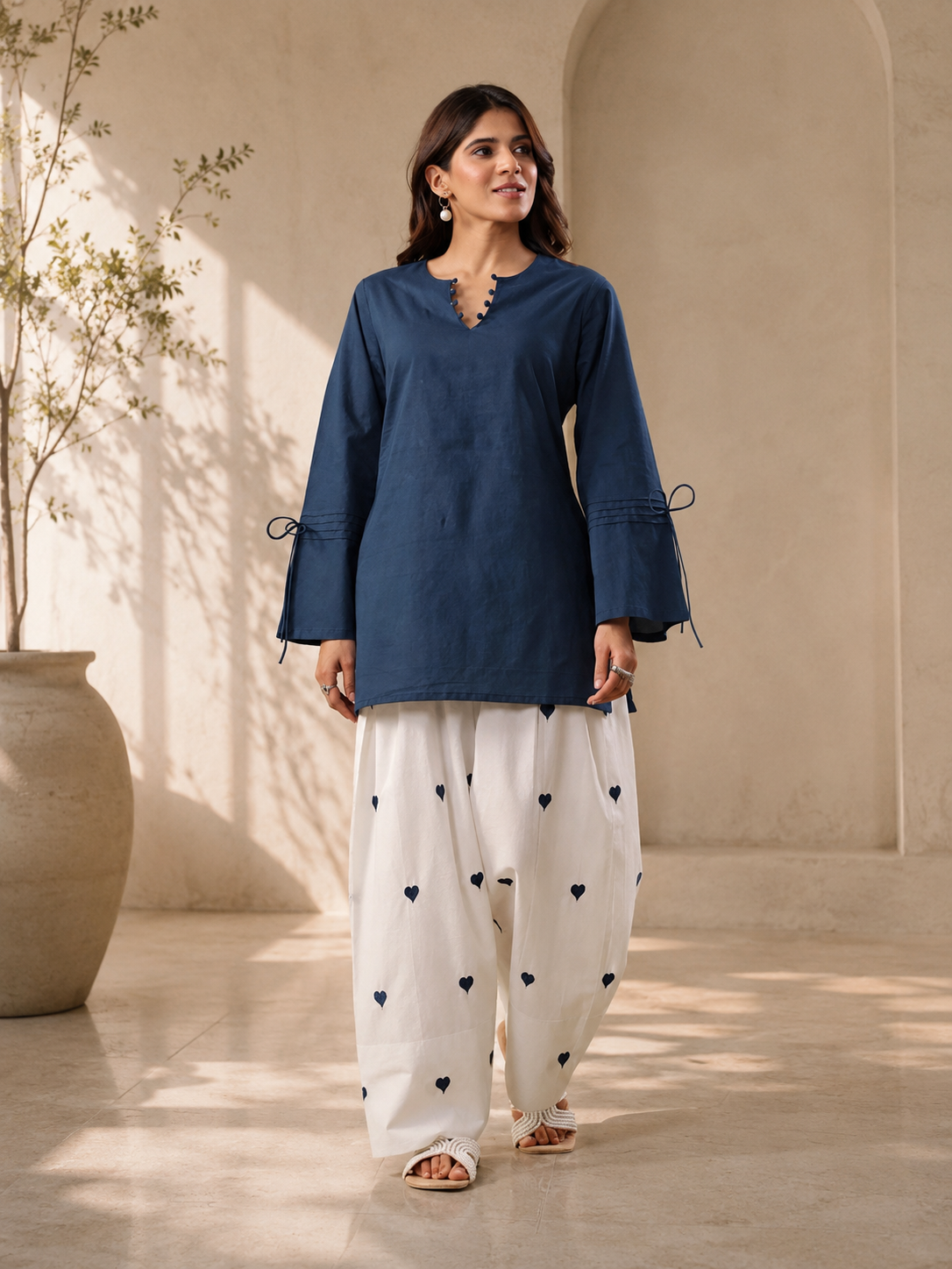 Sitara :- A Navy Blue Heart Print Kurta Farsi Salwar Set