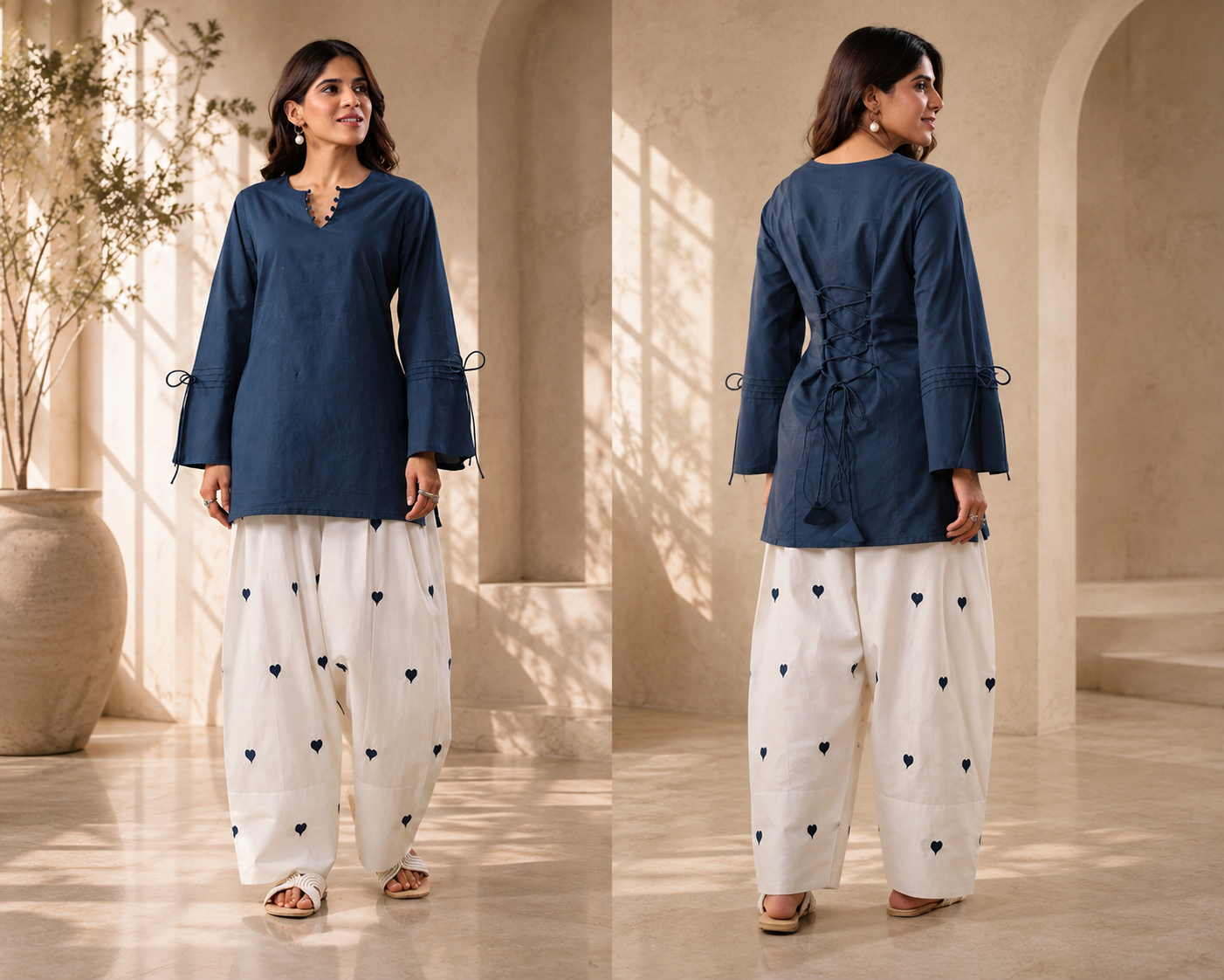 Sitara :- A Navy Blue Heart Print Kurta Farsi Salwar Set