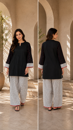 Aaradhya :- A Black Printed Kurta With Patterned Farsi Salwaar Set