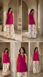 Gulaabo :- A Magenta Embroidered Kurta With Floral Print Farsi Salwaar Set