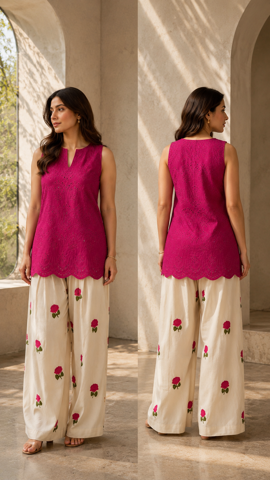 Gulaabo :- A Magenta Embroidered Kurta With Floral Print Farsi Salwaar Set