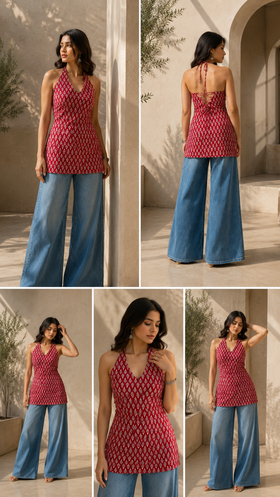 Vastrika :- A Red Printed Halter Neck Indo-Western Kurti