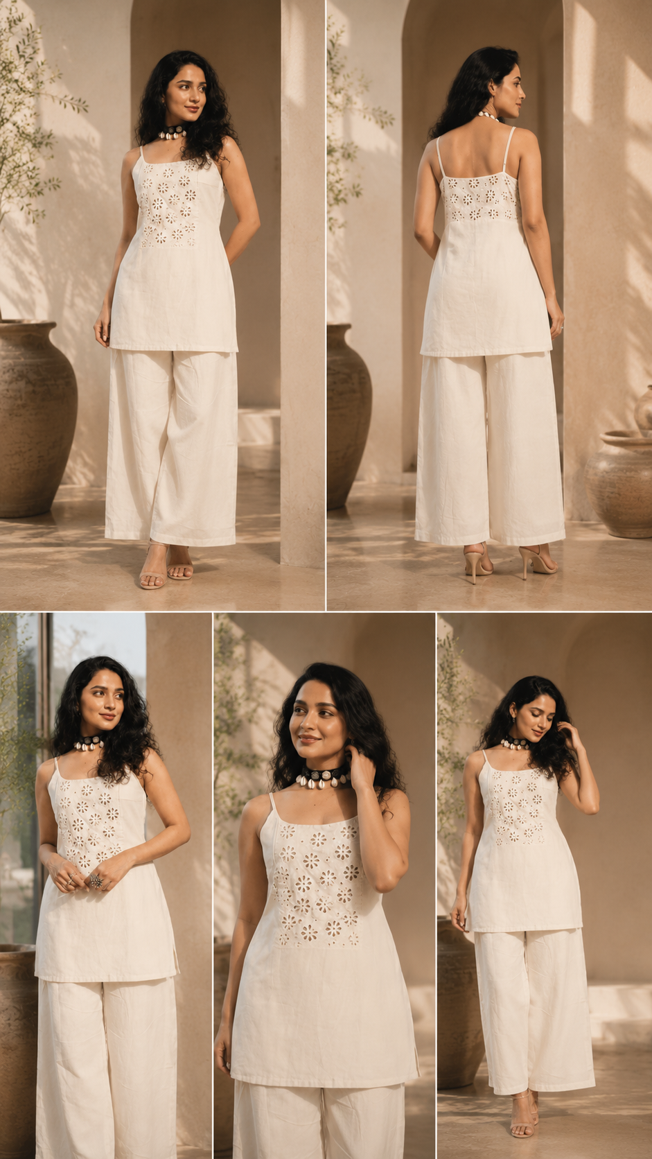 Chaand :- An Ivory Eyelet Embroidered Kurta Palazzo Set