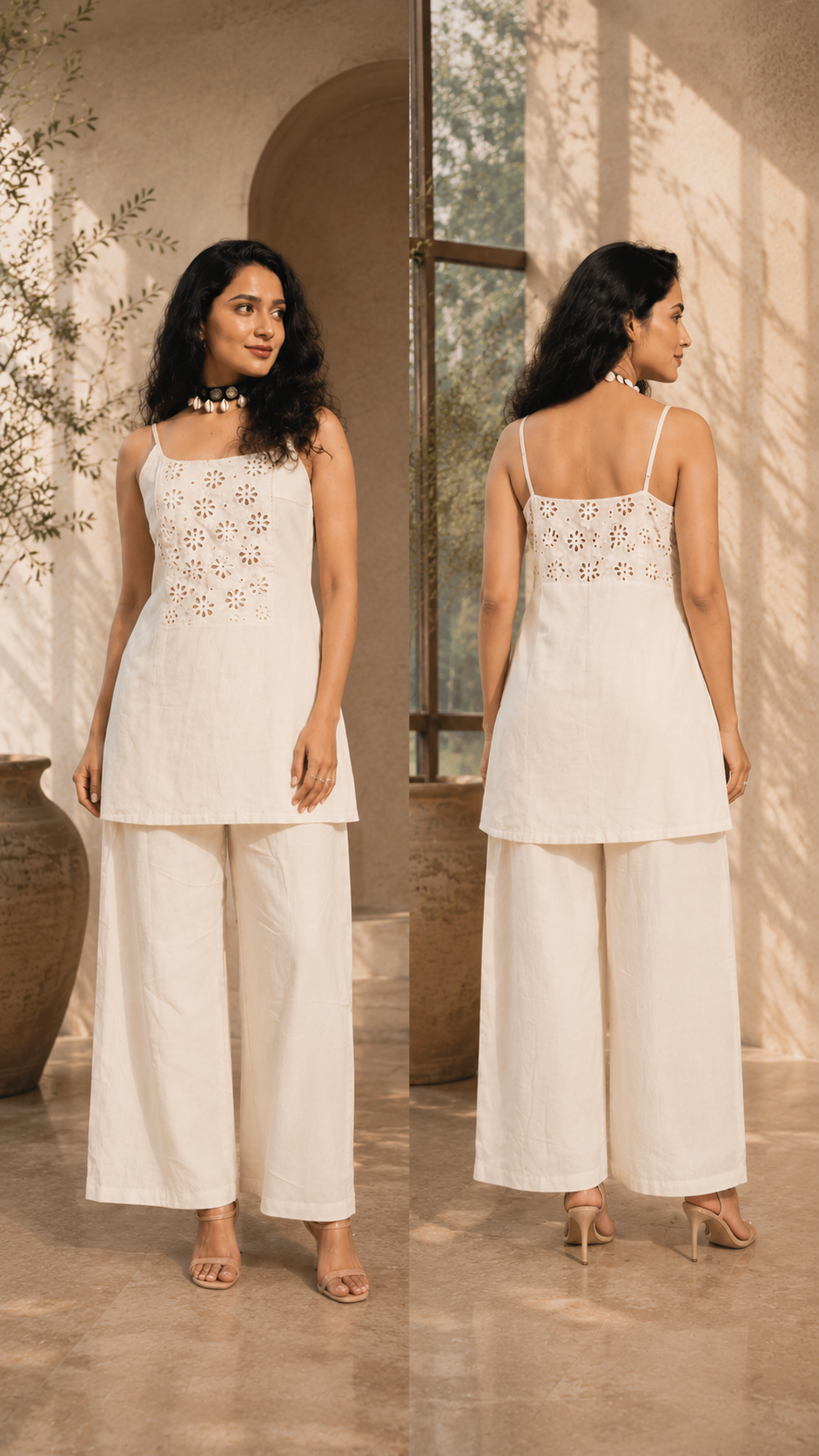 Chaand :- An Ivory Eyelet Embroidered Kurta Palazzo Set