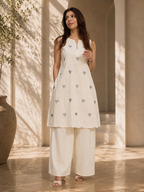 Inayat :- An Ivory Grey Heart Print Kurta Palazzo Set