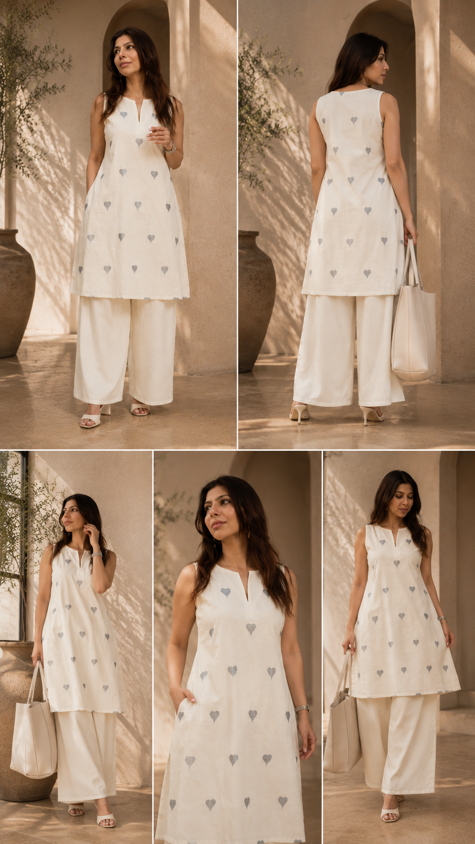 Inayat :- An Ivory Grey Heart Print Kurta Palazzo Set